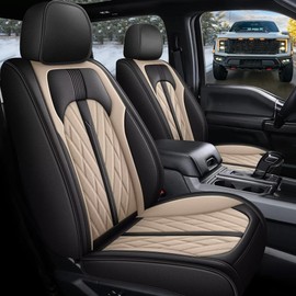 TTX LIGHTING Seat Covers for Ford F150 2009-2025 2026 and F250 F350 F450 2017-2025 2026: 2 Front Seat Pick-up Trucks Seat Covers Waterproof Leather Seat Protector (Black&Beige)