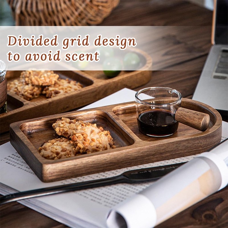 HALODAY Wooden Tray with compartments, Divided Snack Tray, Food Display,
