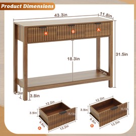 Nasonet Fluted Console Table, Wooden Sofa Table with Storage and Drawers, Behind Couch Table Modern Entryway Table for Entrance, Hallway, Living Room, Brown