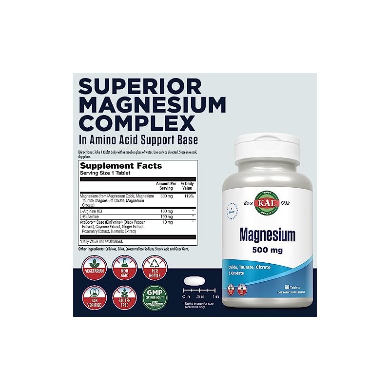 Kal 500 Mg Magnesium Tablets, 60 Count