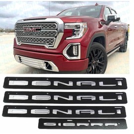 4Pcs Kit 2019-2024 Sierra Denali Letters Emblems 1500 HD 2500 HD 3500 HD AT4 Nameplate Badge Replacement for Sierra Denali (Chrome Silver)
