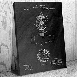Automatic Fire Sprinkler Canvas Print, Fire Prevention, Safety Inspector, Sprinkler System, Firefighting, Firehouse Black Chalkboard (8 inch x 10 inch)