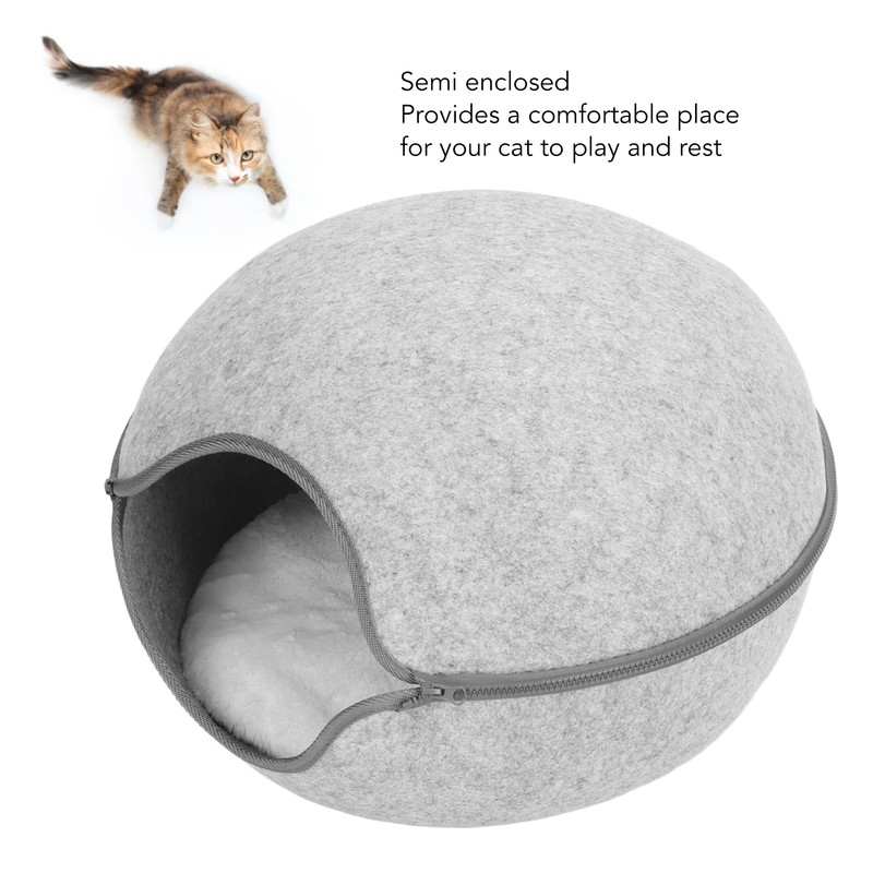 Cat Cave Bed Detachable Washable Semi Enclosed Felt Kitten Hideout