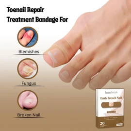 Toe Nail Cover Up Bandages for Unsightly, Broken or Cracked Toenails | Waterproof & Sterile Fake Nail Protector (Dark French)