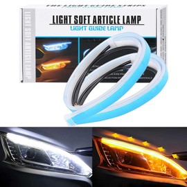 JinRui-T 24 Inch LED Headlight Strips 2Pcs Waterproof Sequential Led Strip Exterior Led Lights for Car White Yellow