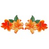 1 Pair Beautiful Orange Hibiscus Embroidered Iron on Sew on