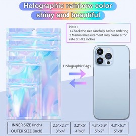 150 Pack Holographic Bags, 3'' x 4‘’ Small Bags for Small Business, Resealable Smell Proof Bag, Rainbow Color Packing Bag Foil Pouch, Holographic Zipper Pouches for Food, Little Items, Candy, Jewelry