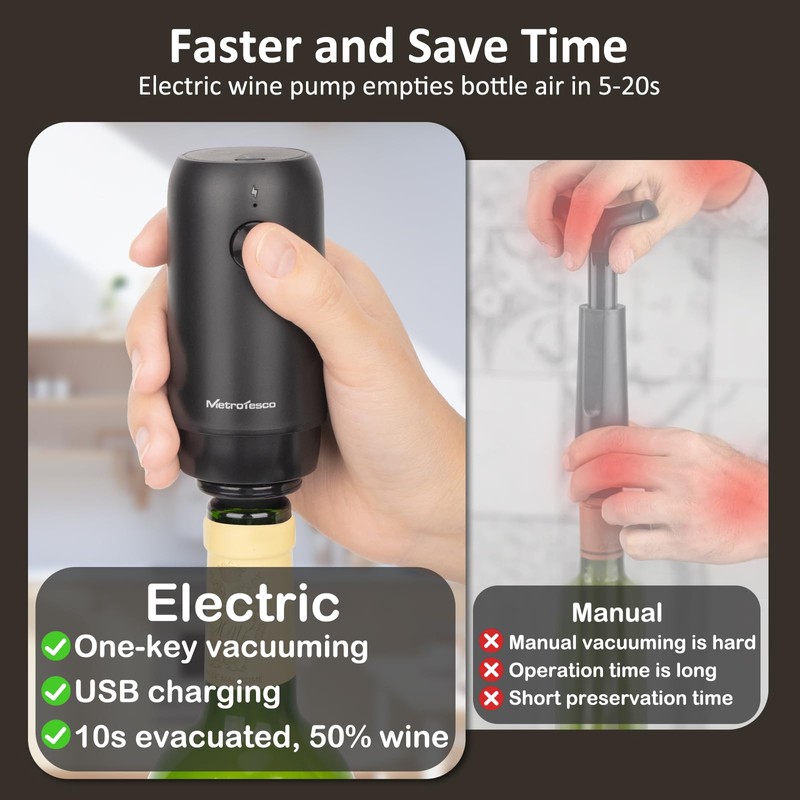 MetroTesco Electric Wine saver pump with 6 wine stoppers vacuum,
