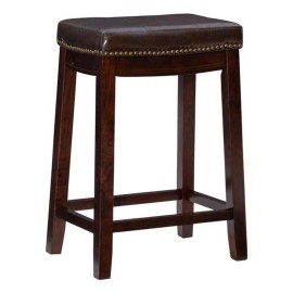 Pemberly Row 26" Wood Counter Stool in Brown Finish - Set of 2