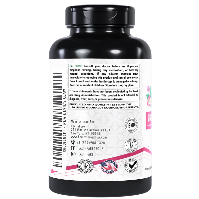 Healthfare Devil's Claw Herbal Supplement, Extract 2600mg | 120 Veg