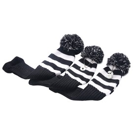 selectplaza Golf Head Cover ★ Knit ★ # 1 # 3 # 5 ★ Set of 3 ★ Numbers Pendant Price Label ★ ★ Black X White Select Plaza