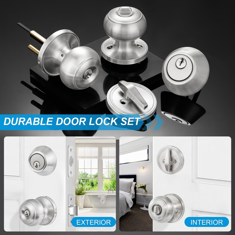 Plustool 4 Pack Exterior Door Lock Set, Satin Nickel Door
