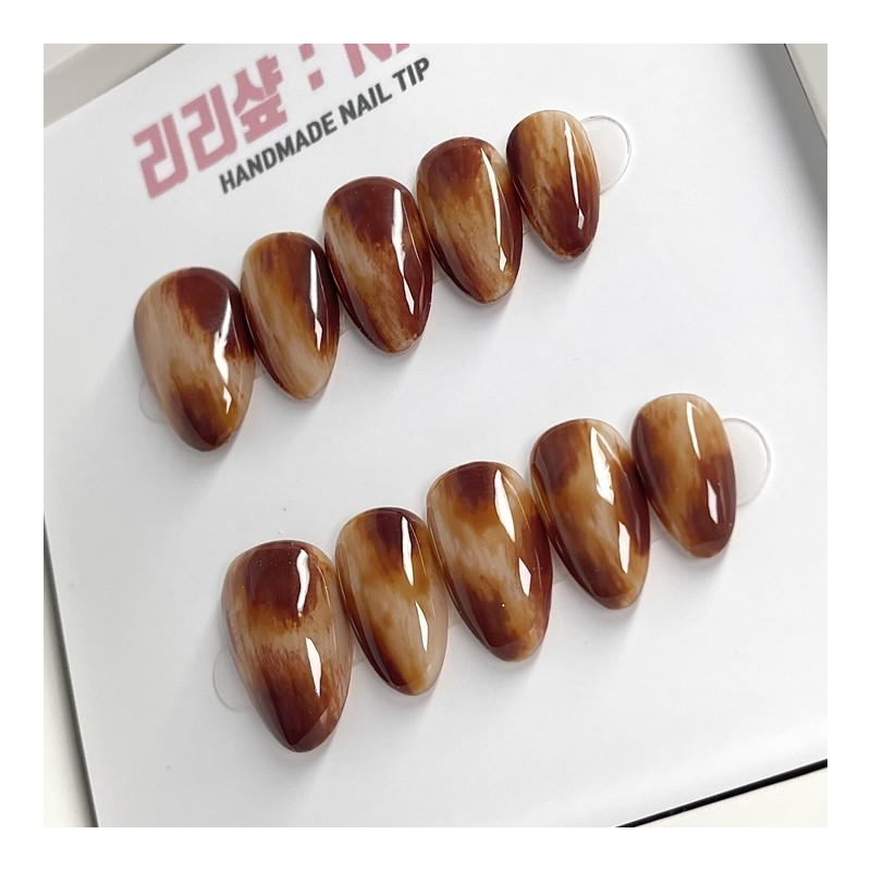 Caramel Wood Handmade Nail Tips - Short Ballerina / 카라멜