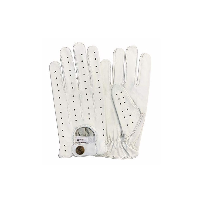 Real Soft Leather Mens Driving Gloves Without Lining (White, Medium)