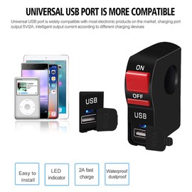 Eaglerich Bike Switch Motorcycle Handlebar Switch Motorcycle Headlight Switch USB Phone Charger Switch 12V Indicator Moto Accessories