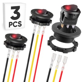 3-Pack Round Rocker Switch with Shell LED Light SPST ON Off 3Pin 2 Position 20A 12V Toggle Switch with Wires for Home Auto Car Marine Boat, Red Light