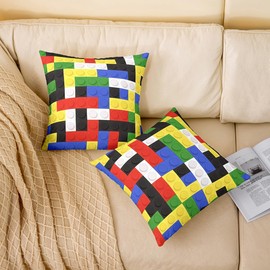 Feelyou Building Blocks Reversible Throw Pillow Covers 20 x 20-Inch Kids Toy Brick Pillow Covers Home Decor for Boys Teens Colorful Games Square Cushion Covers Set of 1 Toddler