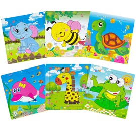 6 Pack Puzzles for Toddlers 3-4, Wooden Jigsaw Puzzles 16 PCS, Toddlers Montessori Learning Toys with Animal Patterns, Preschool Educational Toys for Boys and Girls