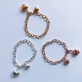 18k Silver 925 Double Heart Medal Chain Silver Bracelet Yellow Gold 21.5cm / 18k 실버925 더블 하트 메달 체인 은 팔찌 옐로우골드(Yellow Gold)  21.5cm