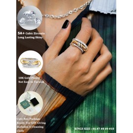 TOSGMY Gold Silver Rings for Women Non Tarnish 18K Gold Plated Stackable Rings Dainty Cubic Zirconia Statement Rings Wedding Band Thumb Ring Mixed Metals Stacking Rings Set Size 6 7 8 9 10 Jewelry Gifts