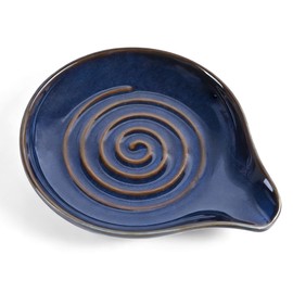 Pyrilo Ceramic Spoon Rest ，6 Inch Spoon Holder for Stove, Ladle & Spatula in Large Spoon Rest, Coffee Spoon Rest,Heat Resistant in Cooking Kitchen Decor ，Microwave & Dishwasher Safe( Dark Blue)