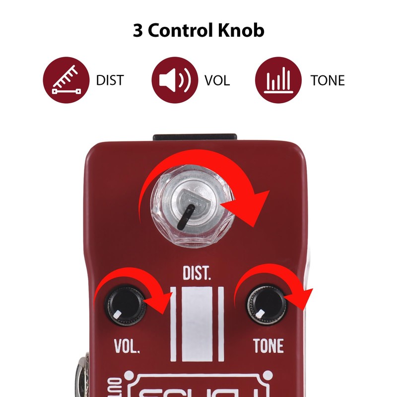 xinyee SCURU Guitar Distortion Effects Pedal DIST/VOL/TONE High Gain Amps