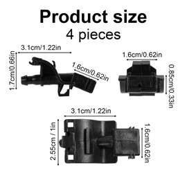 4pcs Front Windshield Washer Nozzles, Black Plastic Washer Spray Jet Kit Wiper Spray Replacement Parts Compatible with Most Cars