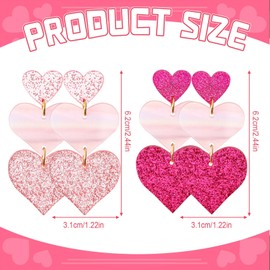 AUGSUN 2 Pairs Valentine’s Day Heart Faux Leather Earrings for Women Glitter Heart Acrylic Stud Earrings Lightweight Leaf Long Dangle Earrings Teardrop Earrings
