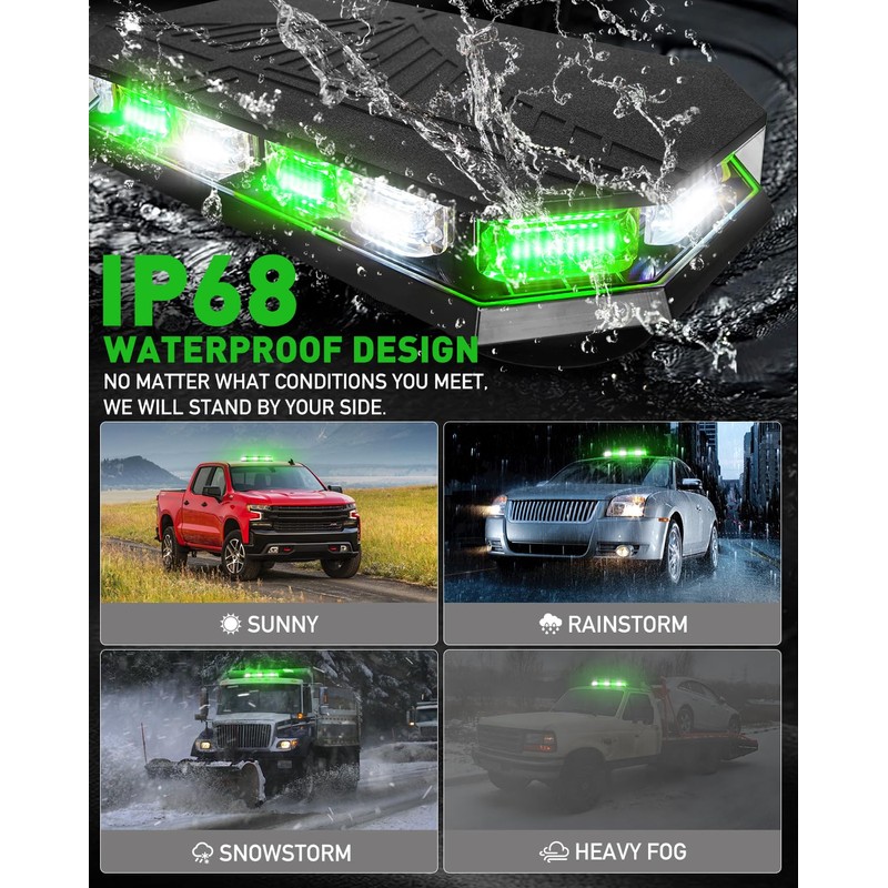HLauto 406D Rooftop Emergency Strobe Lights Bar, 102 LED Green