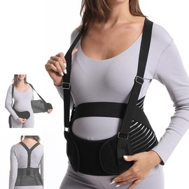 Adjustable Belly Bands For Pregnant Women - Pregnancy Belly Support Band - Breathable Abdominal Binder, Back Support, Multiple Sizes And Colors For All Stages Of Pregnancy & Postpartum (Black With Shoulder Straps, XX-Large)