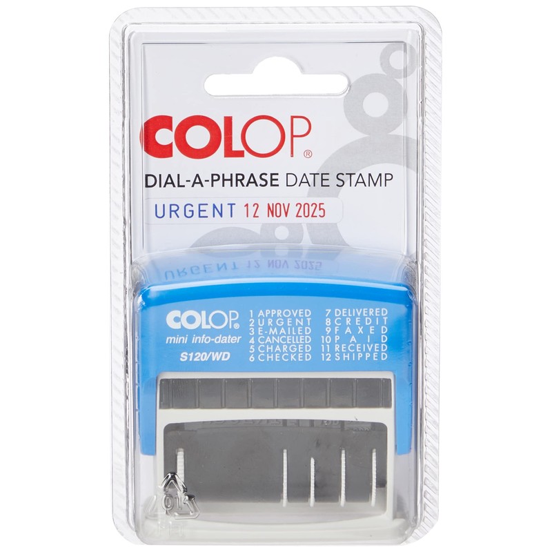 Colop S120/WD Dial-A-Phrase-Dater Stamp Self-Inking 12 Phrases Imprint 43x4mm Red/Blue