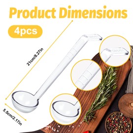 4 Pcs Clear Small Ladle 8.3 Inches Long Handle Ladles for Serving Spoons Mini Plastic Ladle for Serving Dressings Soup Punch Bowl Fruit Juices Cocktail Party Catering