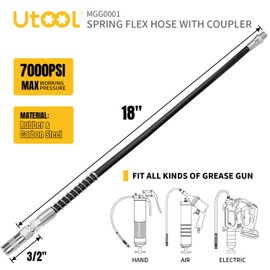 UTOOL Grease Gun Accessory Kit, 18 Inch Resin Spring Flex Hose, 1 Normal Coupler, 1/8 NPT Threads, Max Working Pressure 8000 PSI