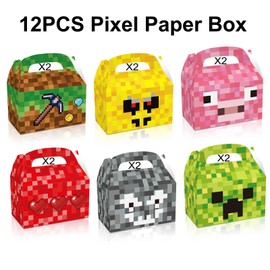 SIMIN 12 PCS Pixel Gift Boxes for Party Decorations- Game Theme Style Party favors,Best for Fill Up the Birthday Gift Bags（6 style）