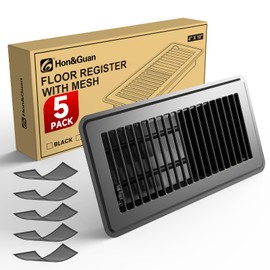 Hon&Guan Floor Register 4x10 Inch, Heavy Duty Walkable Floor Vent Easy Adjust Air Vent Covers for Home Floor, Rust Proof Finish Registers with 5PCS Magnetic Vent Mesh, Black, 5PCS