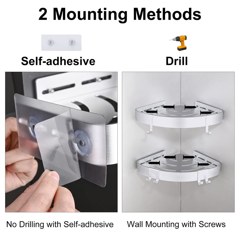 DUFU Adhesive Corner Shower Caddy with Hooks,Bathroom Shower Organizer, No