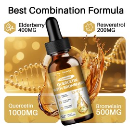 Totaria Liposomal Quercetin with Bromelain Liquid Drops - High Absorption Quercetin 1000mg & Bromelain 500mg Plus Elderberry,Vitamin C,Zinc for Immune & Antioxidant & Heart & Bone Support- 2 Fl Oz