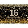 Sweet 16th Gold Happy Birthday Backdrop Black and Gold Birthday