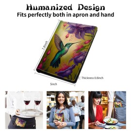 RAUEDWDJS RAUEDWDJS Server Book for Waitress with Everlasting Pencil, Money Pocket Leather Wallet Booklet, Guest Check Receipt Holder Presenters, Waiter Accessories Fit Server Apron, Hummingbird Flower