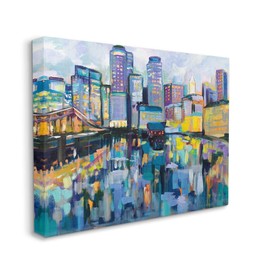 Stupell Industries Boston Harbor Abstract Cityscape Painting, Design by Jeanette Vertentes Wall Art, 24x30, Canvas