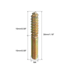 uxcell M4 Hanger Bolts Length 1-1/8"(30mm) Double Headed Bolts Self-Tapping Screw 4mm Wood Joint Furniture Legs 40pcs