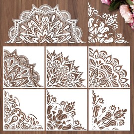 Sitsink Mandala Stencils for Painting Reusable - 6 Pcs Rangoli Damask Stencils for Craft, Large Mandala Templates Wall Stencil for Painting on Wood Rock Canvas