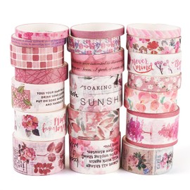 KISSITTY Washi Tape Set Scrapbooking Stickers 20 Rolls Pink Color Forest Theme Aesthetic Sticker Decorative Tapes for Journal Diary Jars Bottles Picture Frame Paper Craft Making