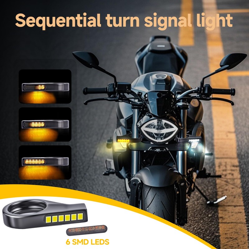 Motorcycle LED Turn Signals Flowing Running Lights for 39-41mm Front