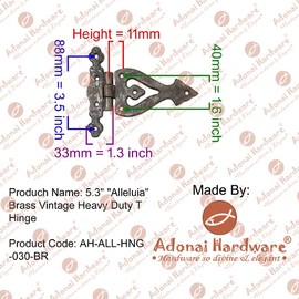 Adonai Hardware Alleluia Antique Cast Iron Vintage T Hinges (5.3" x 4 Pack, Matte Black) for Barn Doors, Gates, Kitchen Cabinets, Cupboards, Sheds, Windows, Wooden Box, Furniture, Chest and Trunks