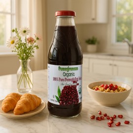 100% Organic Pomegranate Juice, 33.8 Oz Glass Bottle (4 Pack) No Sugar, No Artificial Colors, No Preservatives, No Flavors Added, Gluten Free and Kosher
