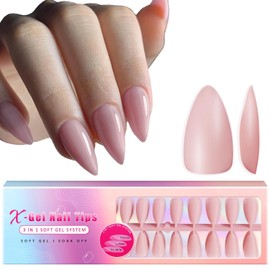 Pink Gel X Nail Tips Medium Short Almond Gel X Tips Pre-colored Gel X Nails Medium Press on Nails Pre Applied Tip Primer Soft Gel Nail Tips Natrual Acrylic Fake Nails Extensions for DIY Nail,300Pcs