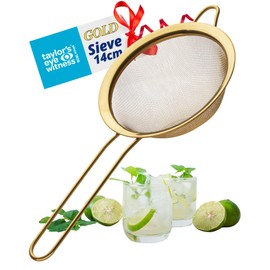 Heavy-Duty 14cm Gold Colour Sieve - Fine Mesh Strainer with Extra Grip Handle, Dishwasher Safe & Durable for Professional Cooking, Baking, Tea, Pasta, Flour, Rice & More. Easy to Use & Clean.