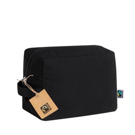Fairtrade Certified Organic Cotton Toiletry Bag, 180 g/m², 20.5 x 14 x 7.5 cm, Fairtrade Certified, Black/White, Toiletry Bag