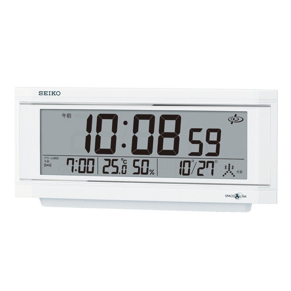 Seiko clock 置ki時計 Satellite Atomic Digital Calendar Temperature Humidity Display Alarm Light with Space Link Space Link White Pearl gp501 W Seiko